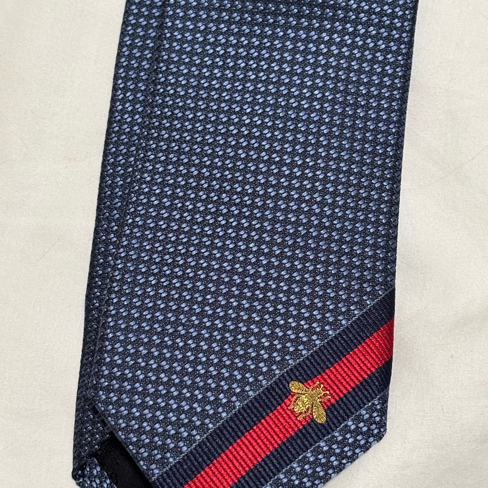 Gucci Blue Patterned Tie with Red Accent